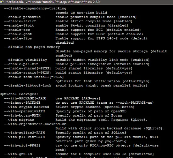 Options disponibles du script configure