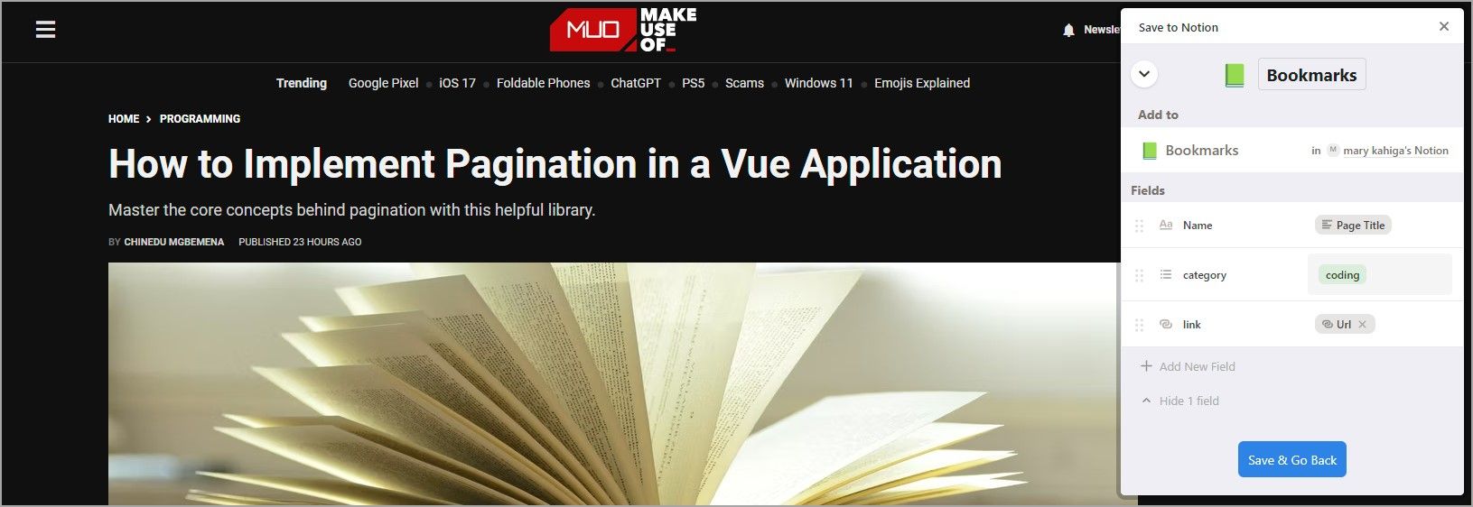 Расширение Save to Notion в действии