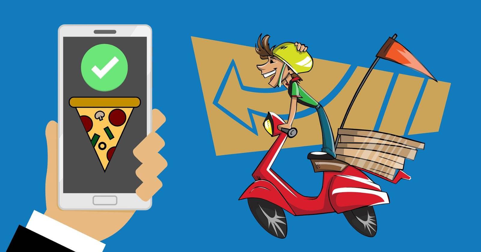 Пицца доставляется через приложение для доставки еды