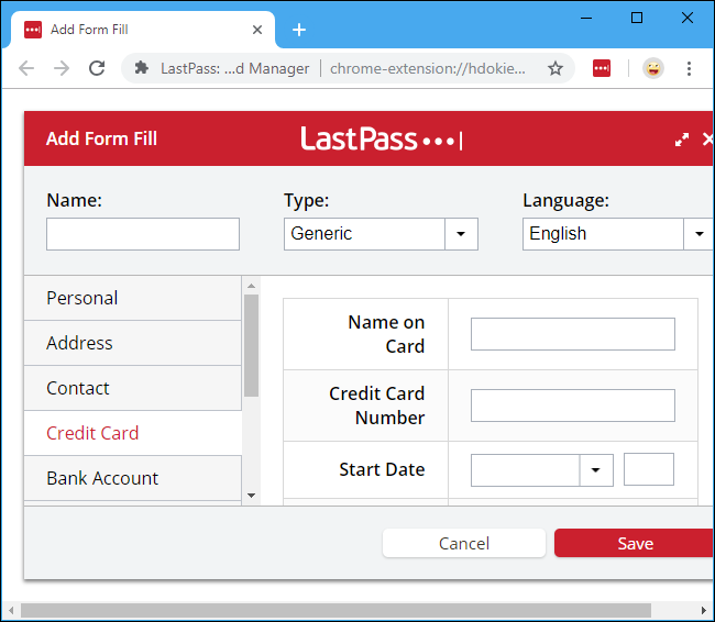 Список профилей автозаполнения в LastPass