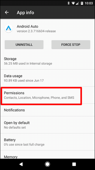 Разрешения приложения Android Auto: список разрешений
