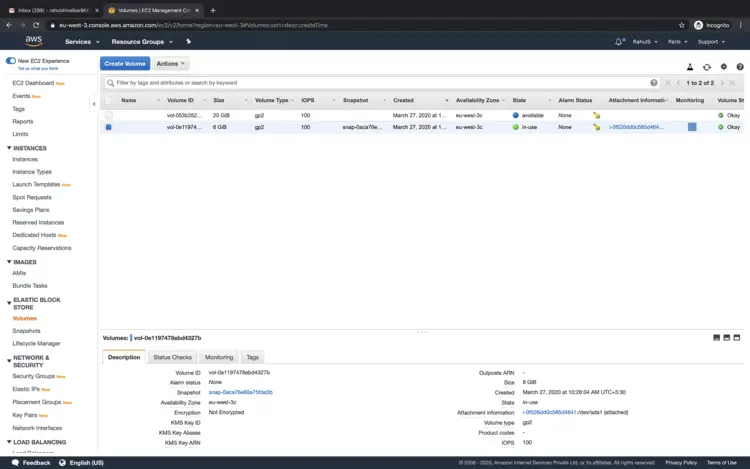 Список томов EBS