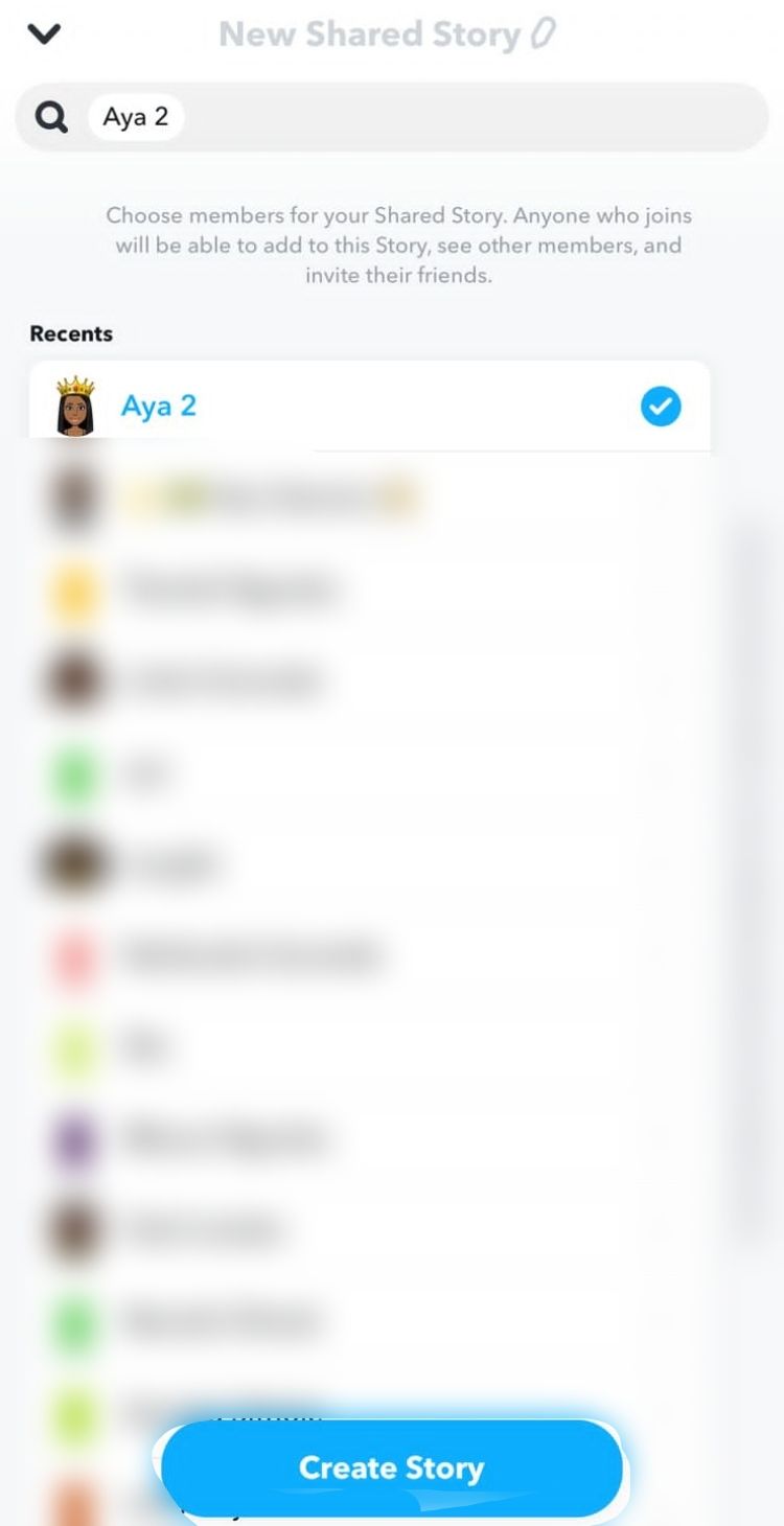 screenshot of snapchat user adding friend to shared story