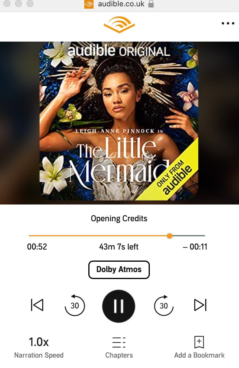 Скриншот плеера Audible с «Русалочкой» в Dolby Atmos