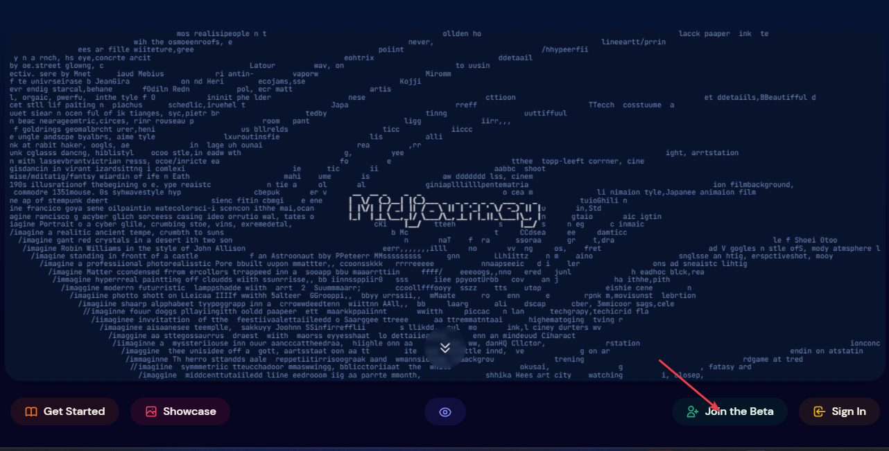 Кнопка Join the Beta на сайте Midjourney