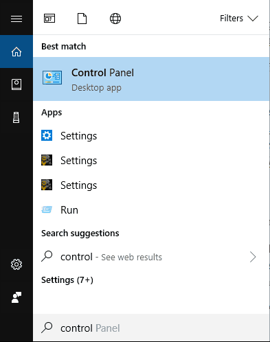 Окно «Панель управления» в Windows 10