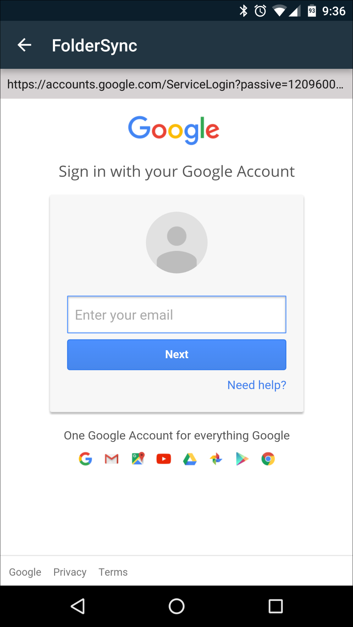 Окно аутентификации аккаунта