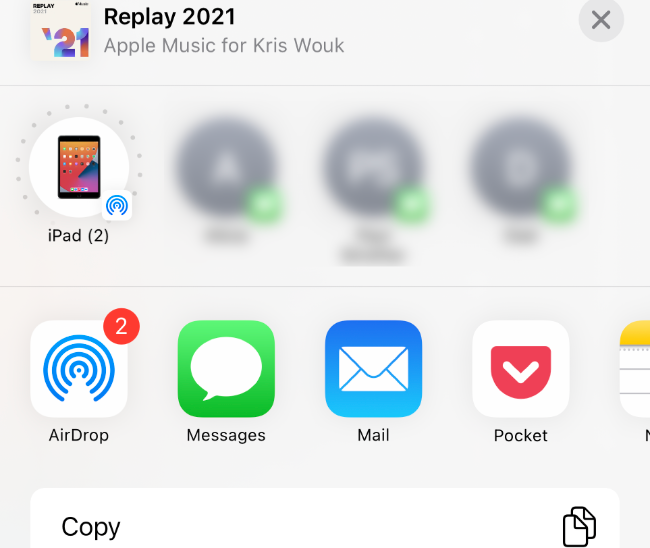 Share Sheet for Apple Music playlist on iPhone