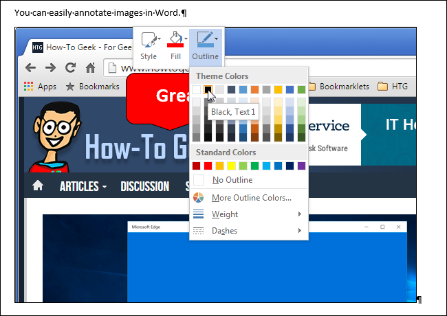 Выбор параметров контура фигуры: цвет, вес, тип линии