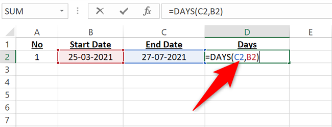 Ввод функции DAYS