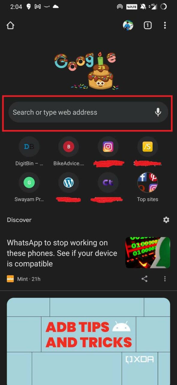 Строка поиска в браузере Chrome