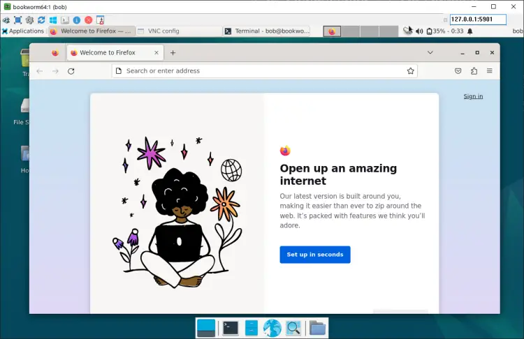 Firefox ESR запущен в сессии VNC