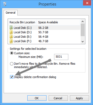 Windows 8에서 삭제 확인 대화상자 활성화