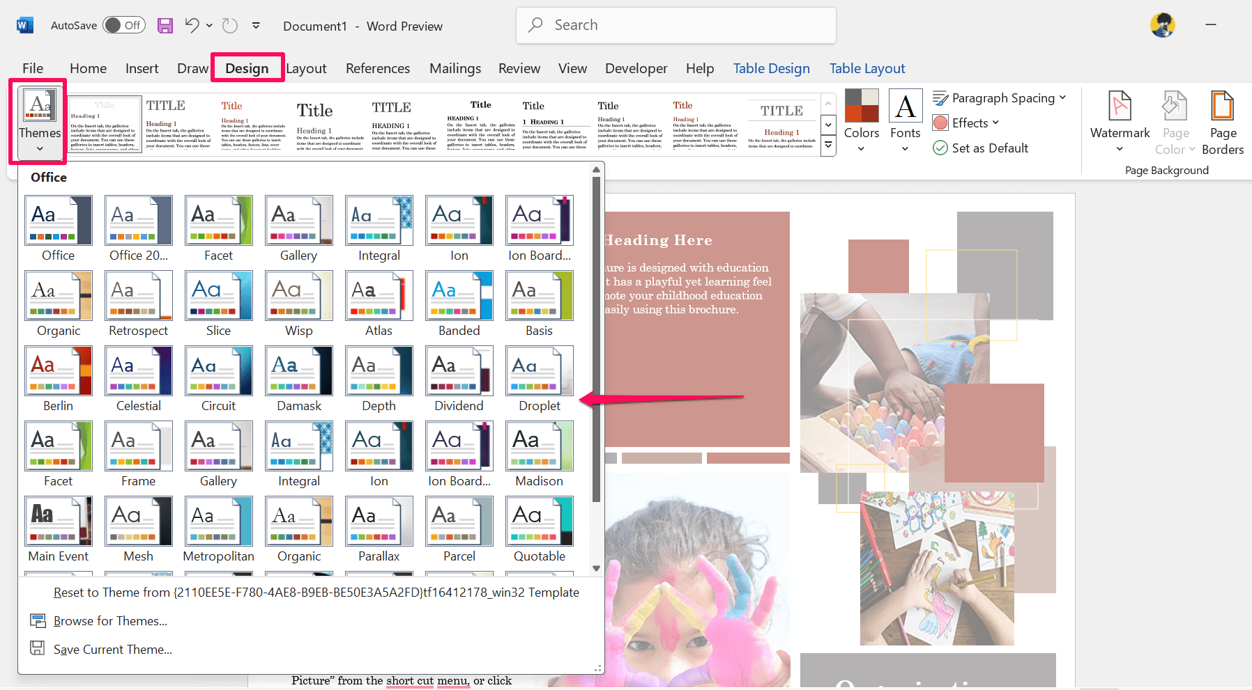Выберите тему из выпадающего списка тем