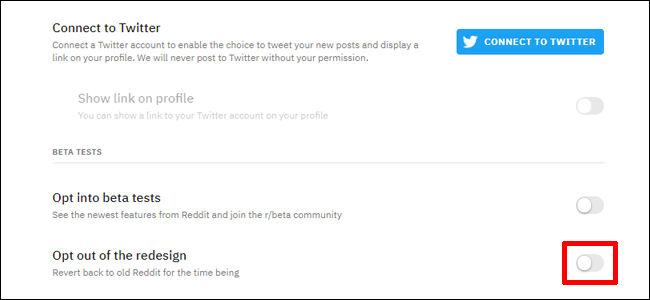 Настройки дизайна Reddit: переключение на старую версию