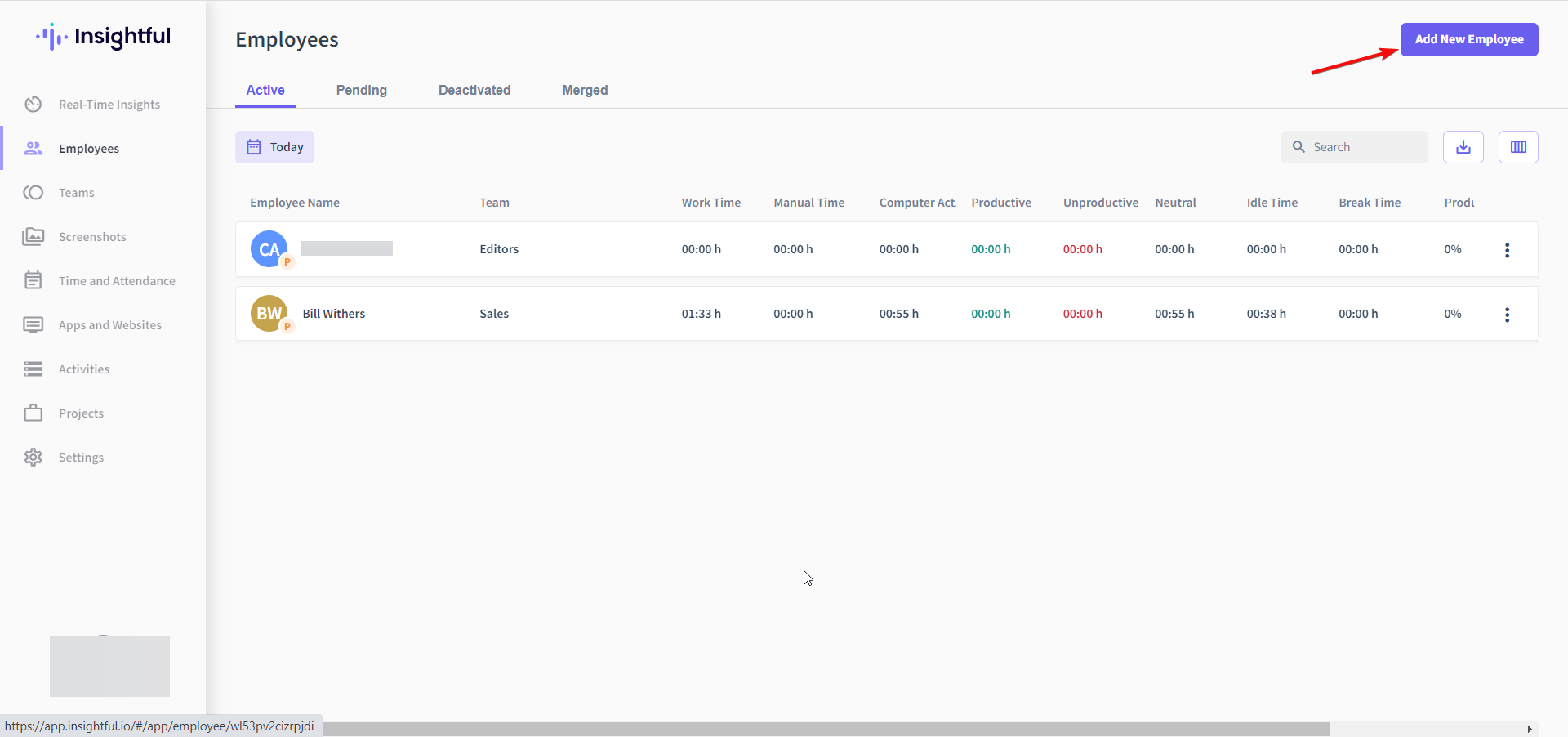 Админ‑панель со списком сотрудников и кнопкой добавления