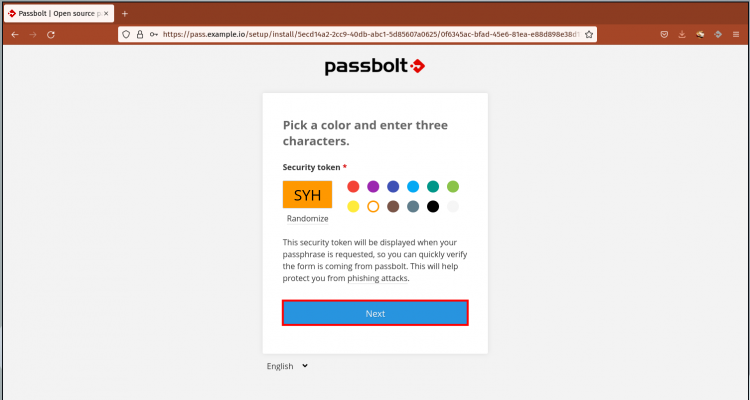 Выбор цвета и метки для токена безопасности Passbolt