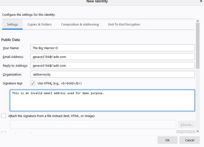 Поля публичных данных: имя, адрес, Reply‑To
