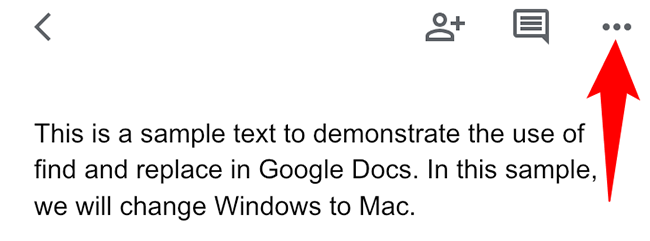 Три точки в правом верхнем углу экрана в приложении Google Docs