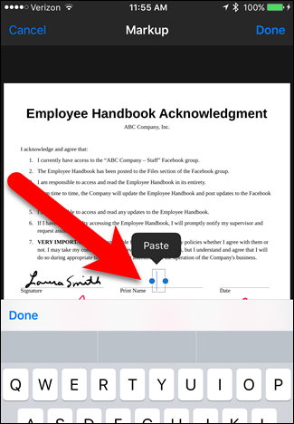 Тап для добавления текстового поля