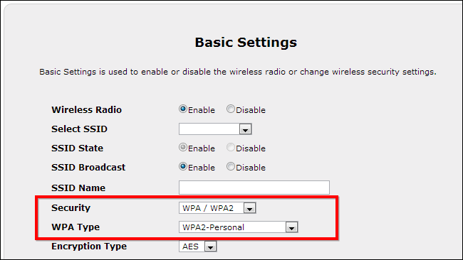 Скриншот: настройка шифрования WPA2 на маршрутизаторе