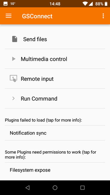 Окно сопряжённого устройства в KDE Connect
