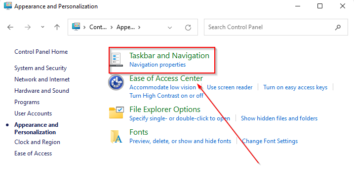 Параметры навигации и цвета