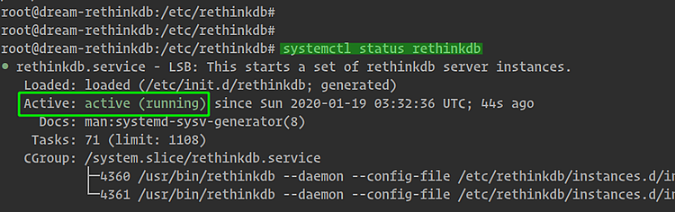 Статус сервиса RethinkDB в systemd