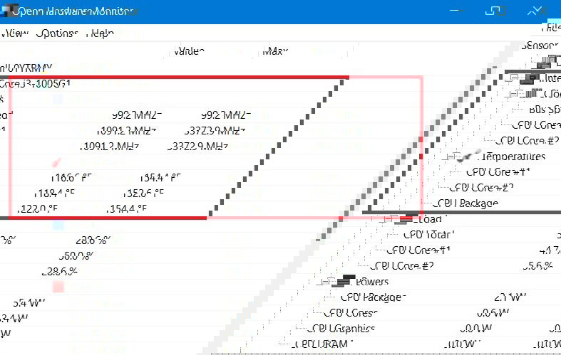 Измерение температуры CPU в Open Hardware Monitor
