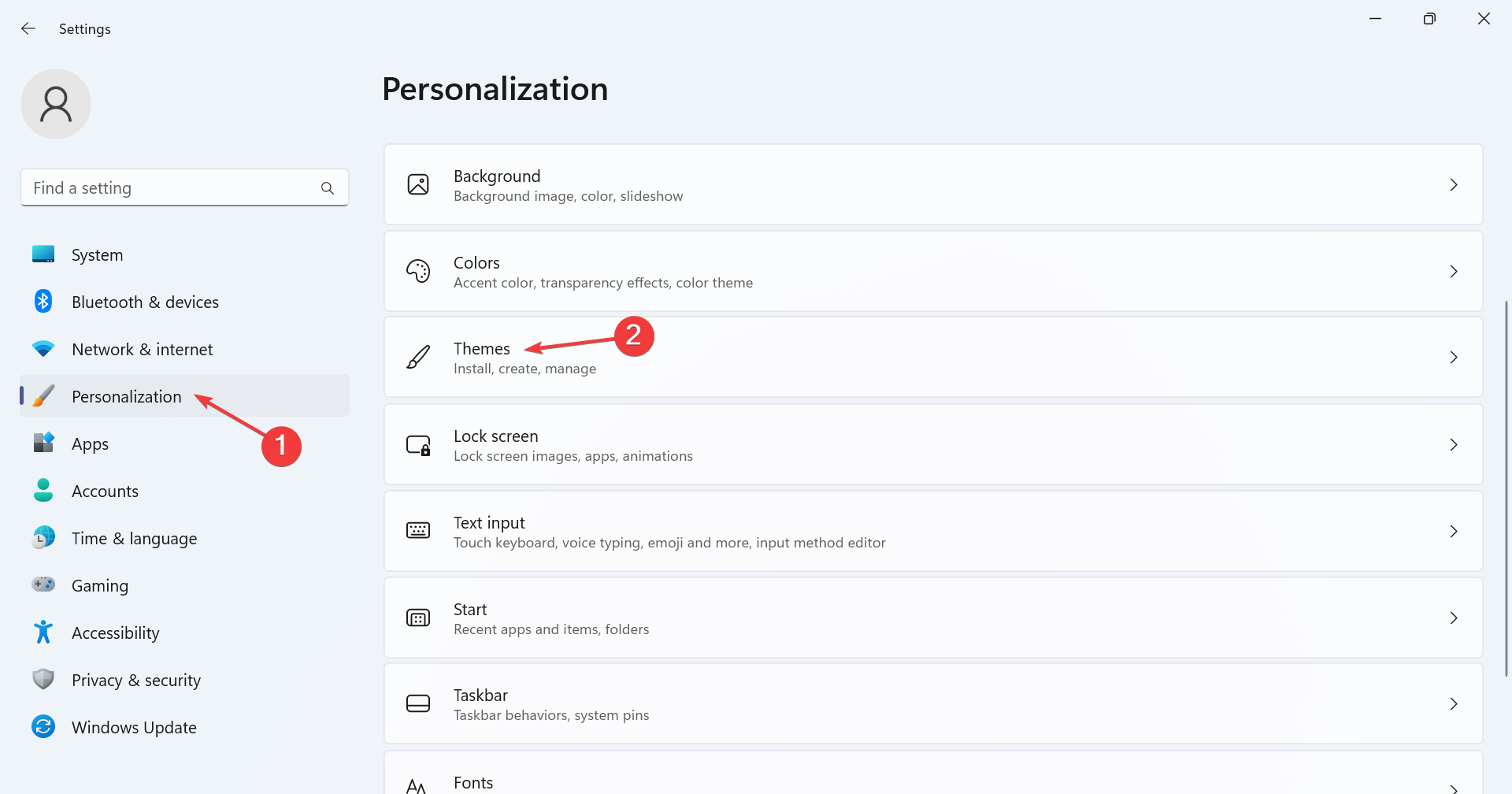 Список тем в Параметрах Windows 11