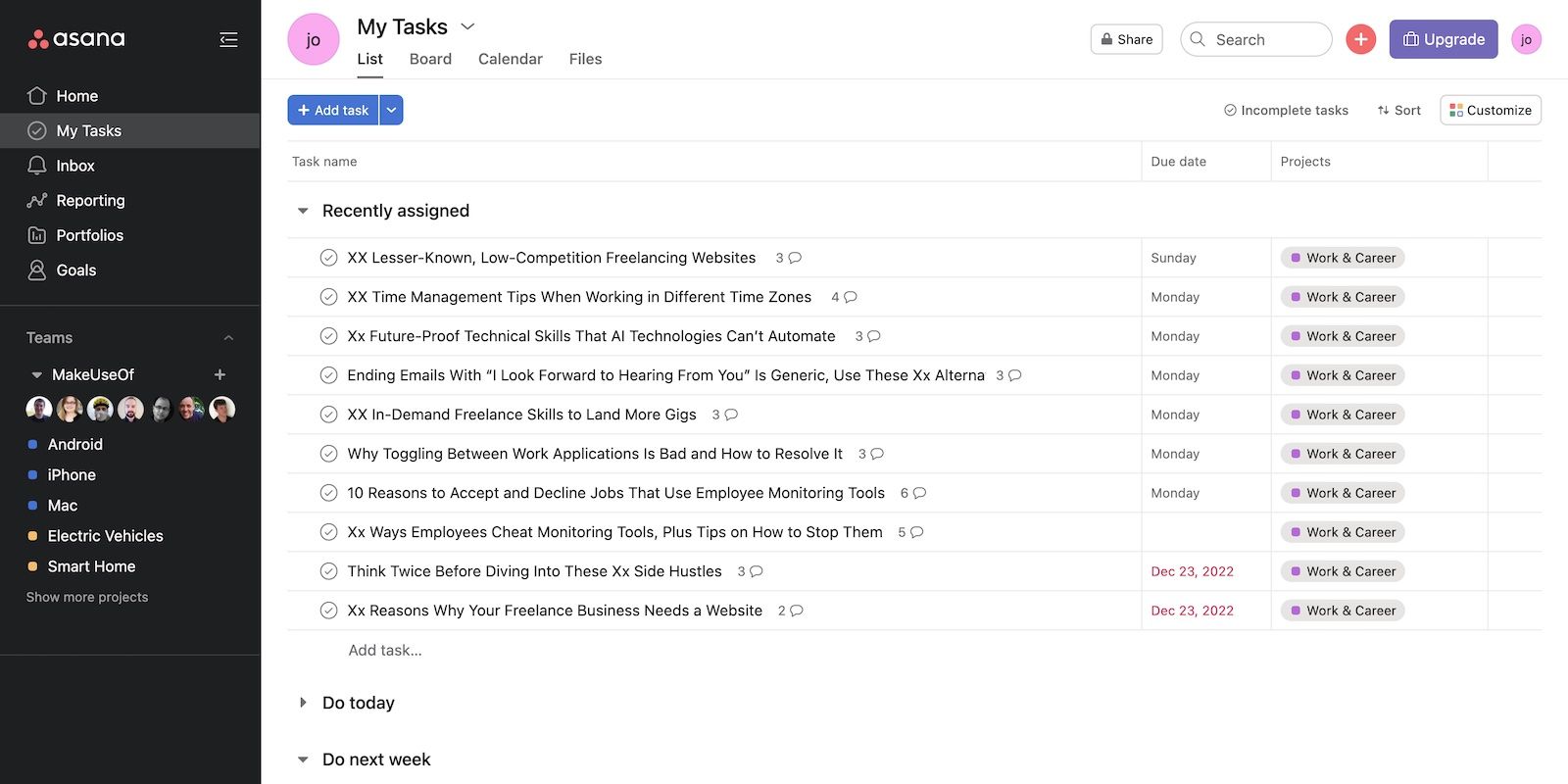 Личные задачи в системе управления проектами Asana