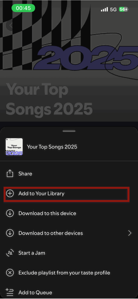 Экран сохранения плейлиста Wrapped на iPhone
