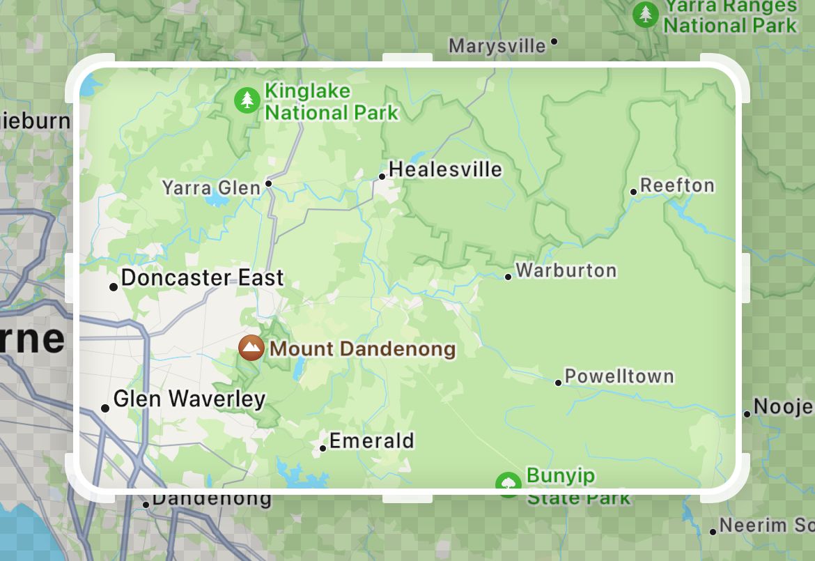 Выбор области карты для скачивания офлайн в Apple Maps