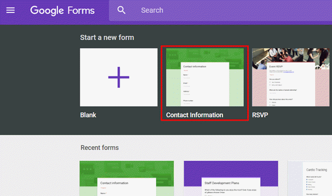 Шаблон контактной формы в Google Forms