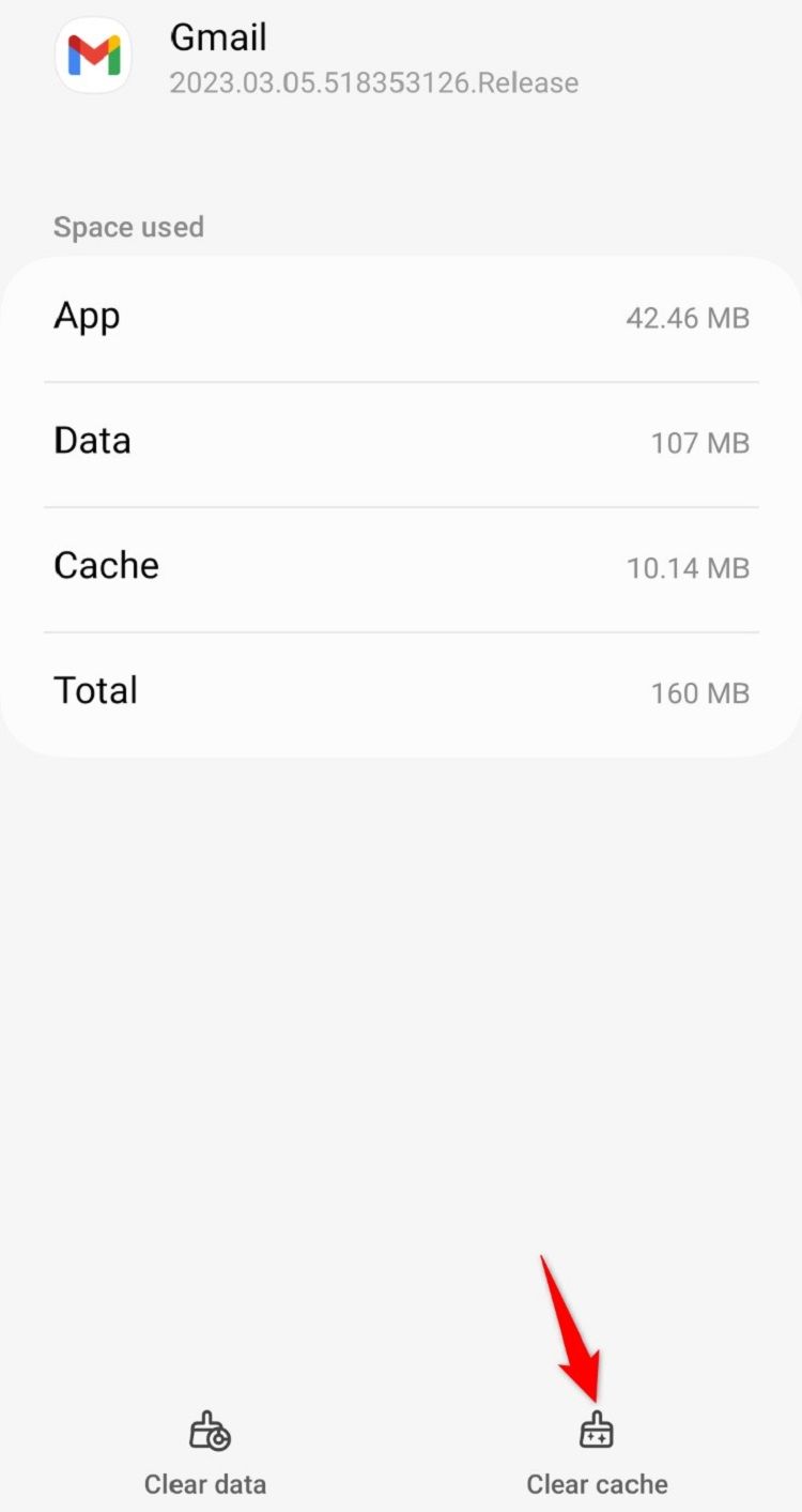 'Пункт Очистить кеш для Gmail в настройках Android выделен.'