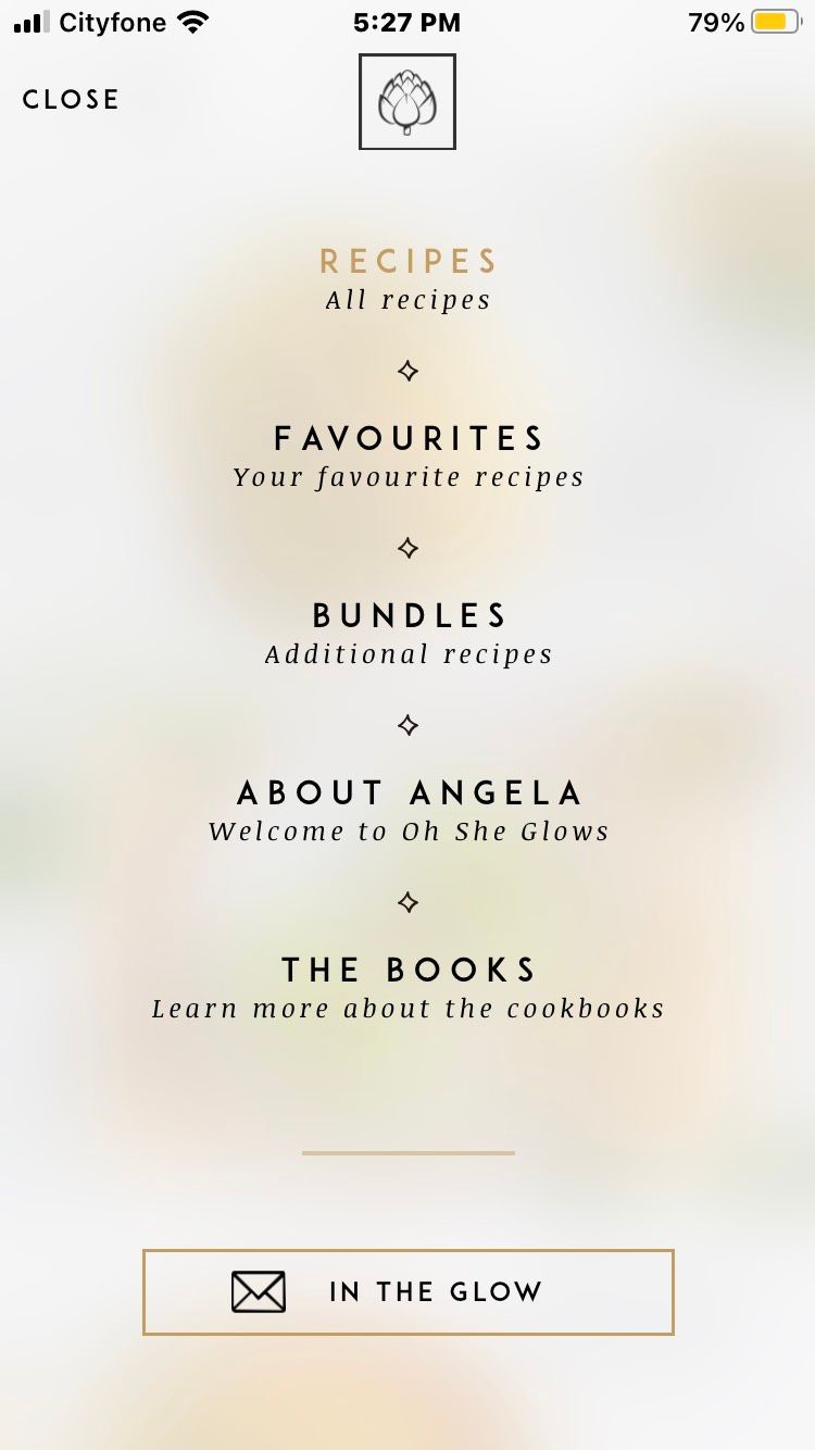 Меню в приложении Oh She Glows