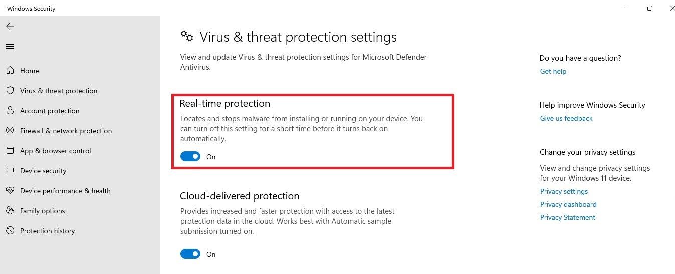 Отключение защиты в реальном времени в Windows Security