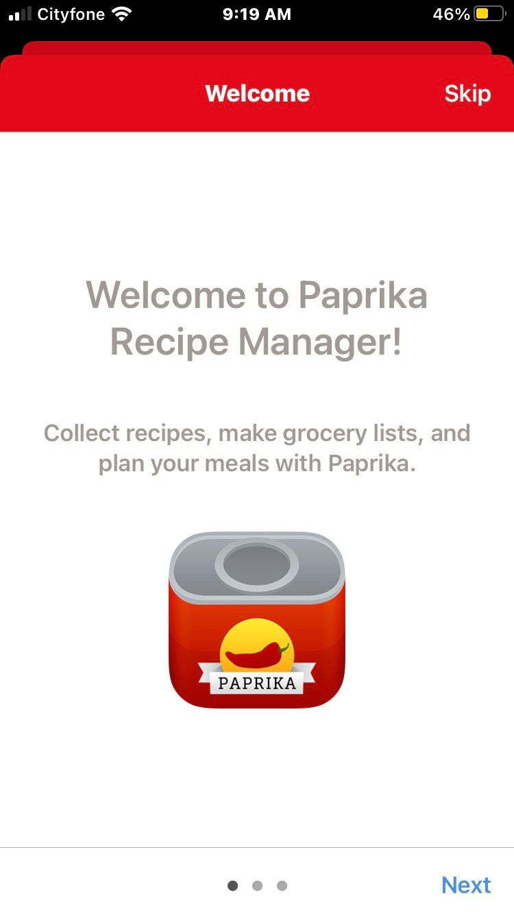 Приветственное сообщение Paprika Recipe Manager