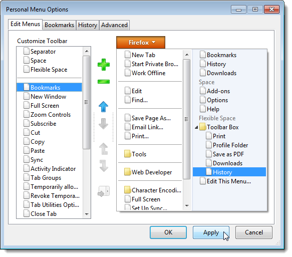 Применение изменений для Toolbar Box