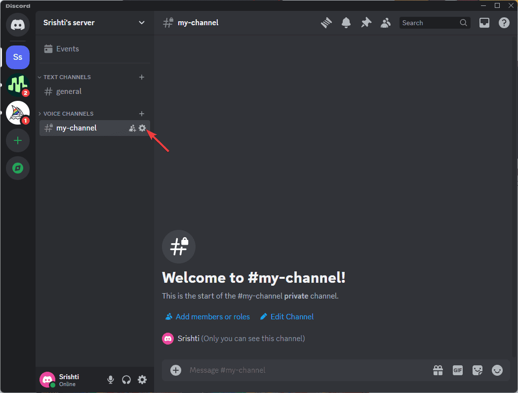 Иконка настроек канала в Discord