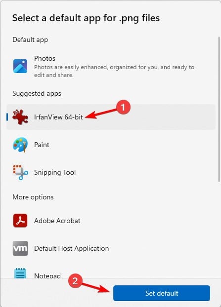 Установка IrfanView как приложения по умолчанию для выбранного расширения