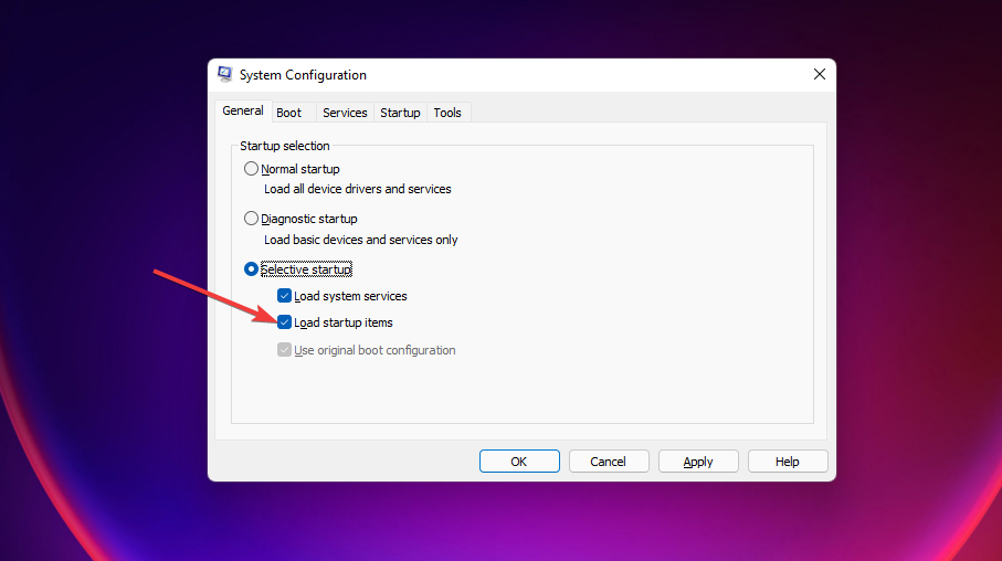 Снимите галочку «Загрузить элементы автозагрузки» в msconfig