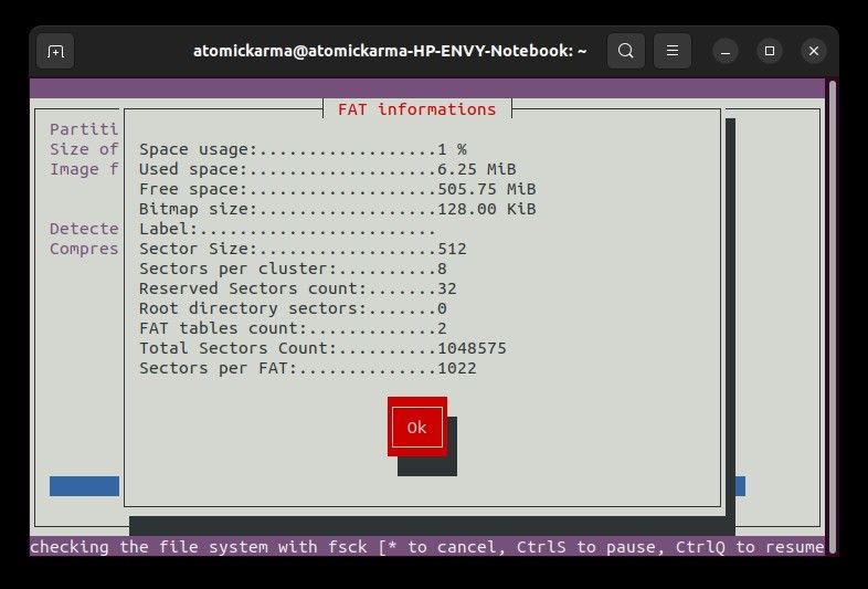 Partimage: подтверждение и запуск операции