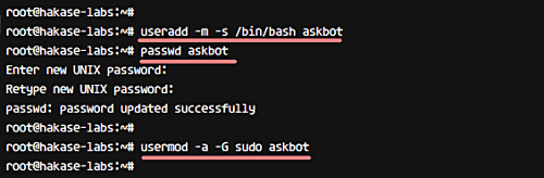 Создание пользователя askbot