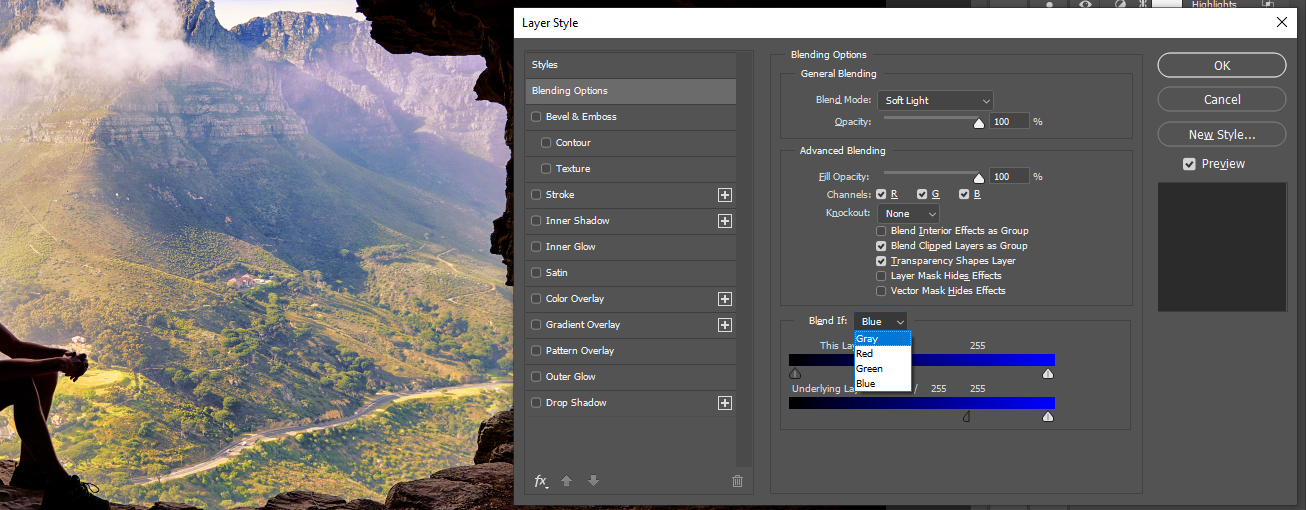 Возврат Blend If в Gray и применение 175 и 255