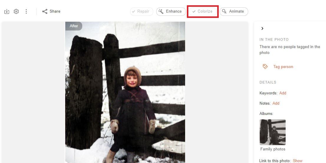 Пример колоризации восстановленной фотографии: цветовая реконструкция