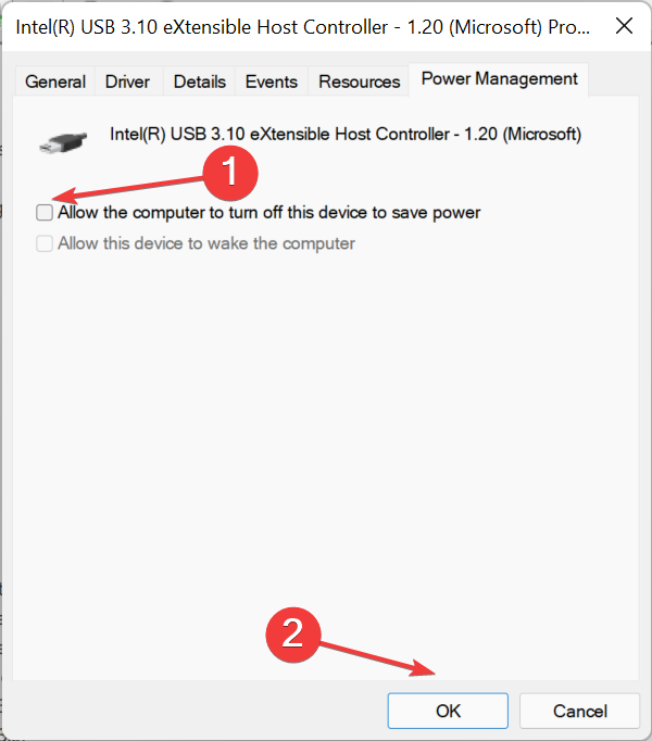 Отключение опции разрешить компьютеру отключать устройство для экономии энергии