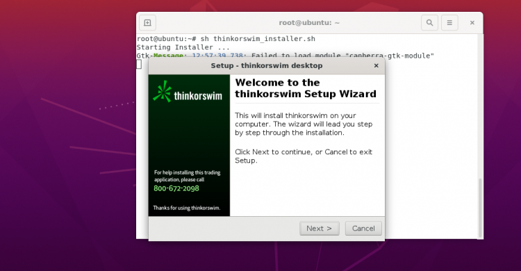 Начало установки ThinkorSwim