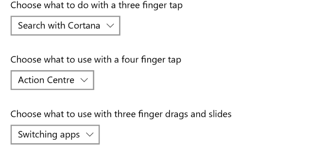 Параметры для трёх- и четырёхпалых жестов