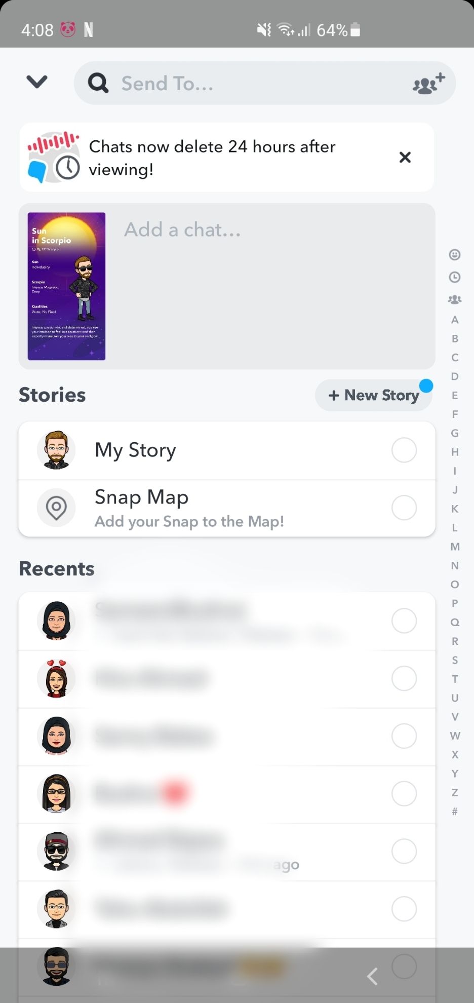 Выберите контакт для отправки